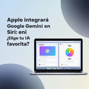 Logos de Apple y Google Gemini sobre un fondo abstracto que representa la integración de IA en Siri.